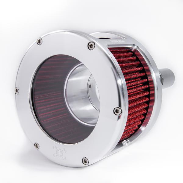 BA Race Series Air Cleaner Kit, Race Series tall cage, Raw finish, Red filter